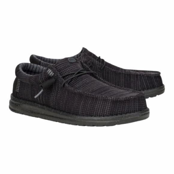 Hey Dude Wally Stretch Sock Textured Black Slip-On Loafers. - Picture 1 of 9